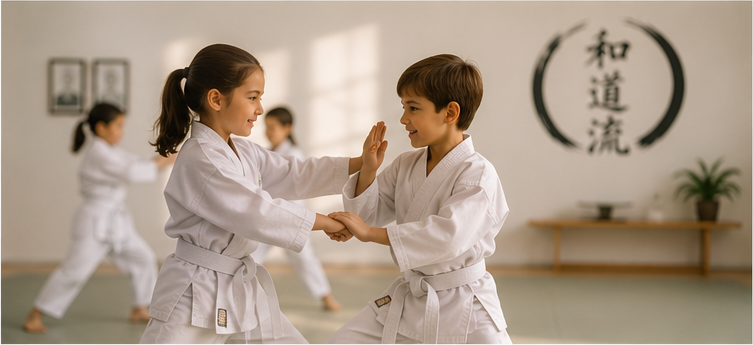 Kinder üben Partnerübungen im Wadō-Ryū Karate-Dō